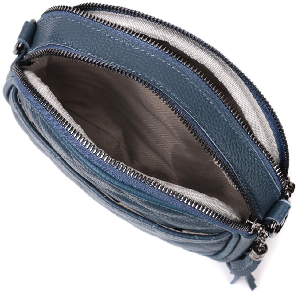 Жіноча стьобана сумка з натуральної шкіри синього кольору з довгим ремінцем Vintage 2422327