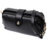 Чорна жіноча сумка-клатч із натуральної шкіри з хлястиком на магніті Vintage 2422427 - 1