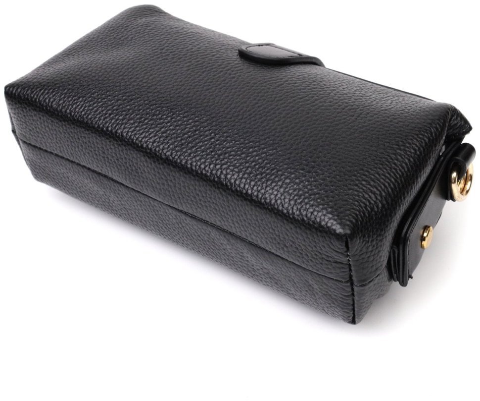 Чорна жіноча сумка-клатч із натуральної шкіри з хлястиком на магніті Vintage 2422427