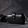 Чорна жіноча сумка-клатч із натуральної шкіри з хлястиком на магніті Vintage 2422427 - 7
