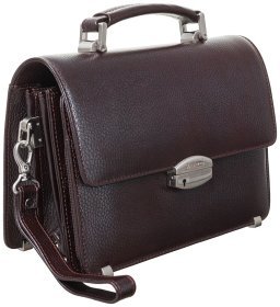 Солидная мужская барсетка из натуральной кожи флотар коричневого цвета Desisan 80764