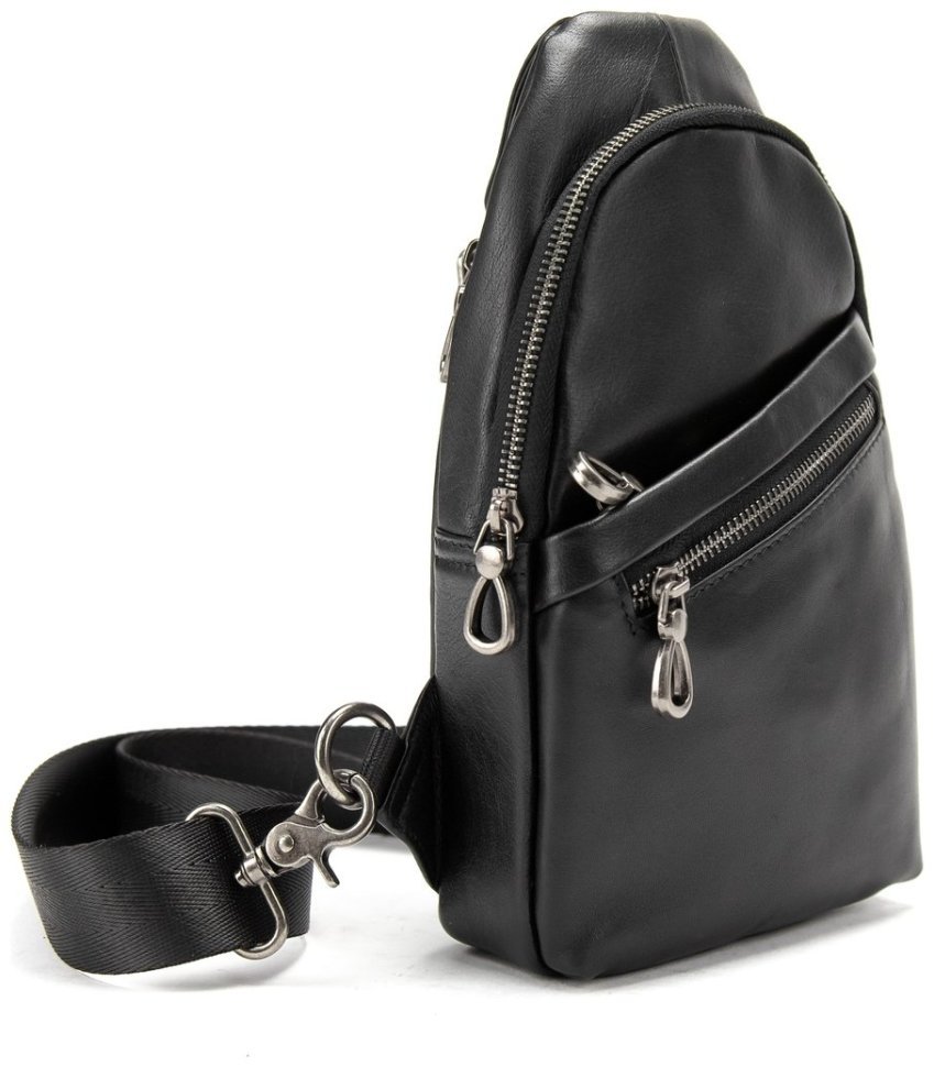 Мужская сумка через плече из натуральной кожи Tiding Bag 90764 Черная modnotak фото №9