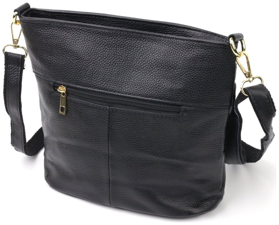 Стильная наплечная женская сумка из натуральной кожи черного цвета с красивым цветочным тиснением Vintage Style 91064 modnotak фото №2