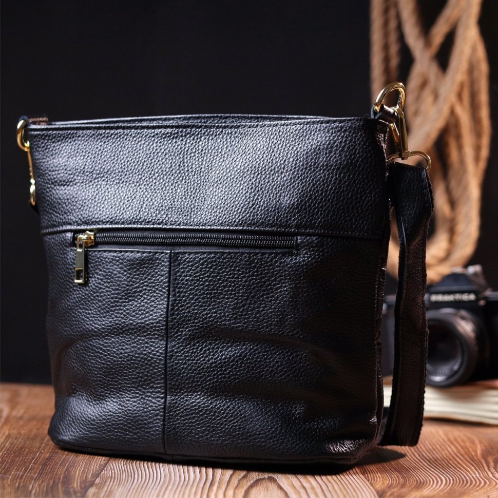 Стильная наплечная женская сумка из натуральной кожи черного цвета с красивым цветочным тиснением Vintage Style 91064 modnotak фото №7