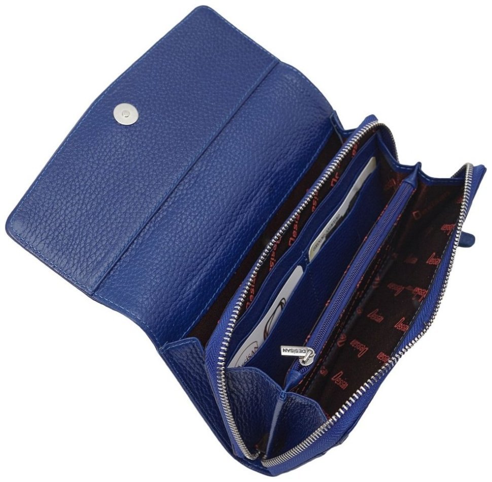 Яркий синий женский кошелек из фактурной кожи с клапаном на магните Desisan 81364 фото №4 Яркий синий женский кошелек из фактурной кожи с клапаном на магните Desisan 81364 modnotak фото №4