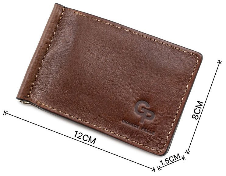 Коричневий затиск для купюр з гладкої шкіри Grande Pelle (13123) modnotak фото №3