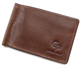 Коричневый зажим для купюр из гладкой кожи Grande Pelle (13123)
