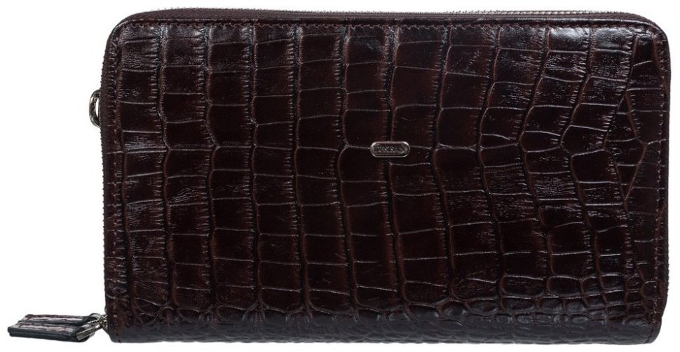 Мужская барсетка-клатч из натуральной кожи под крокодила в коричневом цвете DESISAN 81864 modnotak фото №1