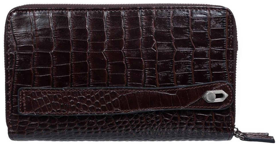 Мужская барсетка-клатч из натуральной кожи под крокодила в коричневом цвете DESISAN 81864 modnotak фото №2