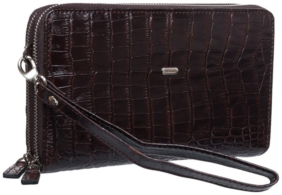 Мужская барсетка-клатч из натуральной кожи под крокодила в коричневом цвете DESISAN 81864 modnotak фото №4