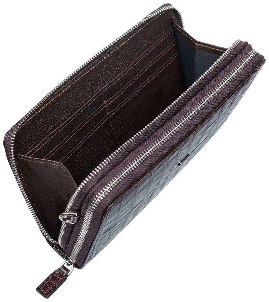Мужская барсетка-клатч из натуральной кожи под крокодила в коричневом цвете DESISAN 81864 modnotak фото №5