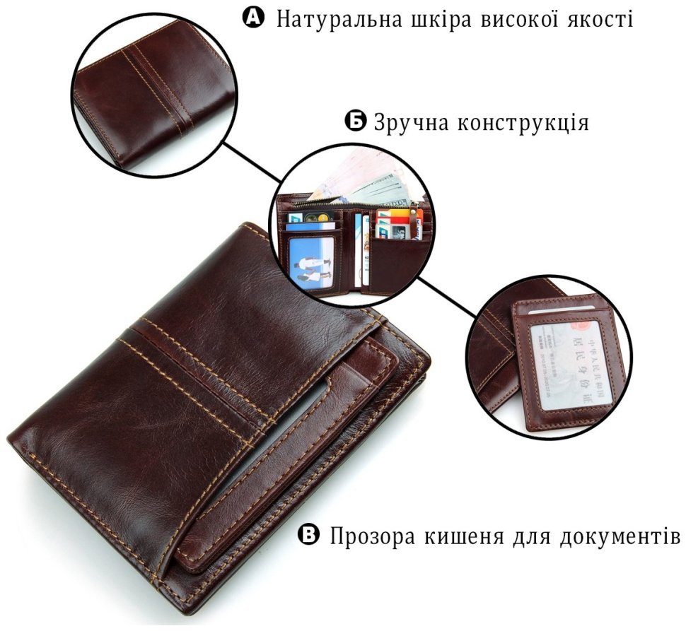 Мужское кожаное портмоне в цвете коньяк с визитницей Vintage (14373) modnotak фото №11