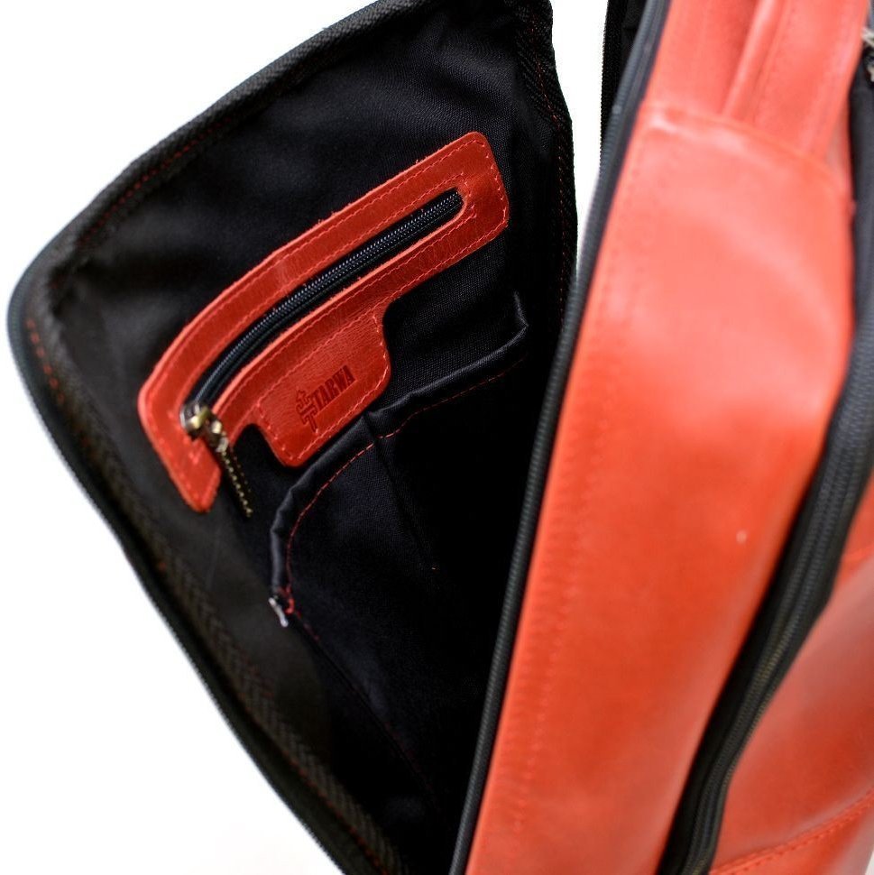 Большой женский кожаный городской рюкзак красного цвета TARWA (19791)