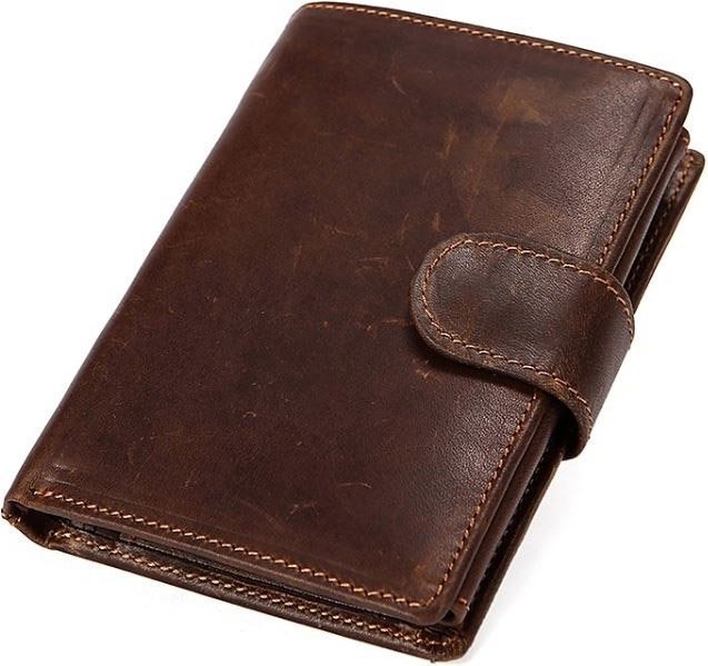 Вертикальний чоловічий гаманець з вінтажній шкіри на кнопці Vintage (14926) modnotak фото №1