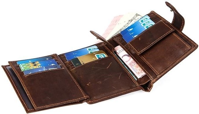 Вертикальний чоловічий гаманець з вінтажній шкіри на кнопці Vintage (14926) modnotak фото №3