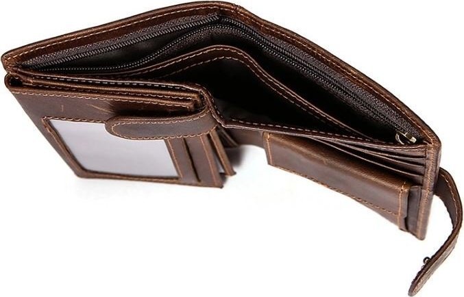 Вертикальний чоловічий гаманець з вінтажній шкіри на кнопці Vintage (14926) modnotak фото №4