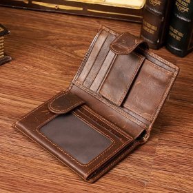 Вертикальний чоловічий гаманець з вінтажній шкіри на кнопці Vintage (14926)
