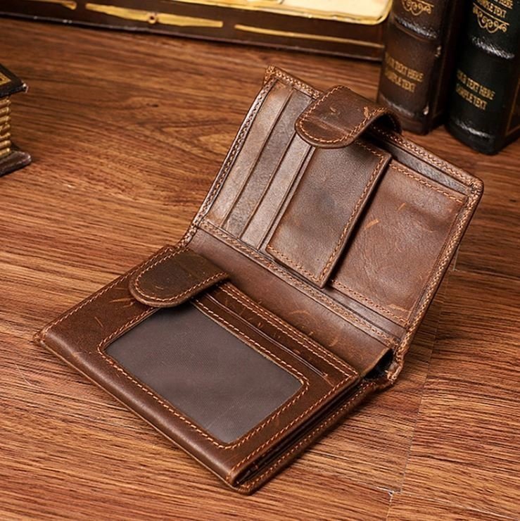 Вертикальний чоловічий гаманець з вінтажній шкіри на кнопці Vintage (14926) modnotak фото №5