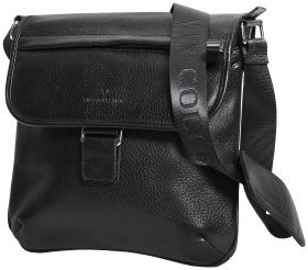 Мужская сумка планшет из натуральной кожи с клапаном на магните Vip Collection черного цвета 102664