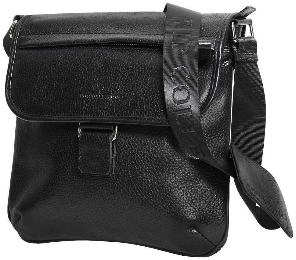 Чоловіча сумка планшет із натуральної шкіри із клапаном на магніті Vip Collection чорного кольору 102664 modnotak фото №1