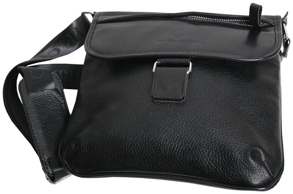 Чоловіча сумка планшет із натуральної шкіри із клапаном на магніті Vip Collection чорного кольору 102664 modnotak фото №2