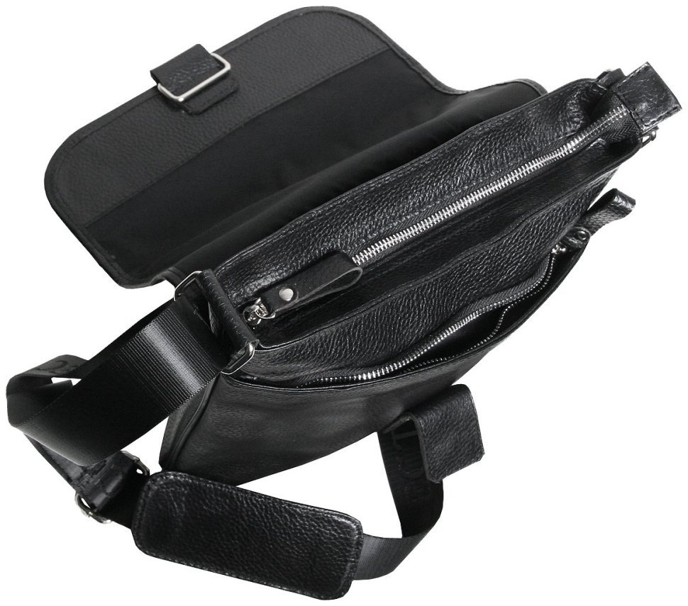 Чоловіча сумка планшет із натуральної шкіри із клапаном на магніті Vip Collection чорного кольору 102664 modnotak фото №4