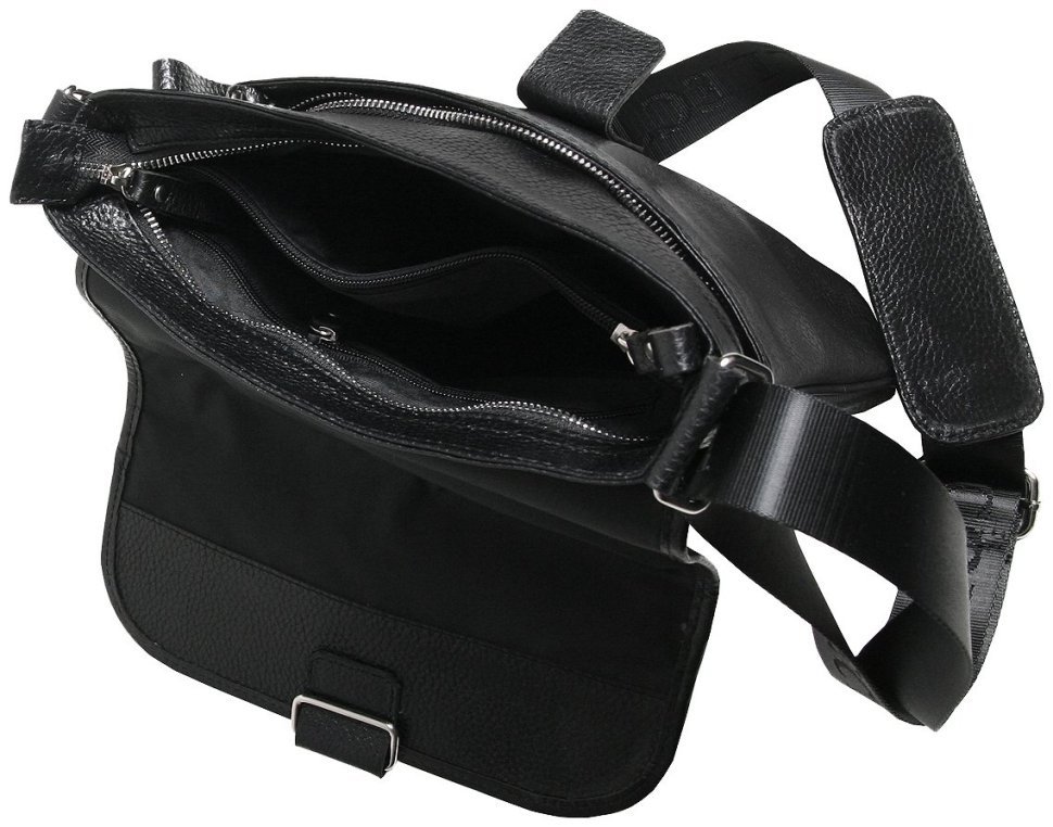 Чоловіча сумка планшет із натуральної шкіри із клапаном на магніті Vip Collection чорного кольору 102664 modnotak фото №8