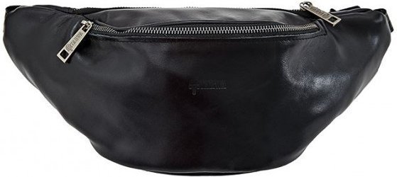 Большая сумка на пояс из черной кожи на молниевой застежке TARWA (19649)