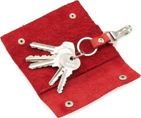 Красная женская ключница из винтажной кожи на кнопках Grande Pelle (21479)