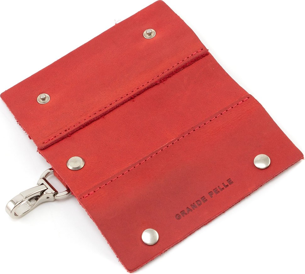Червона жіноча ключниця із вінтажної шкіри на кнопках Grande Pelle (21479)