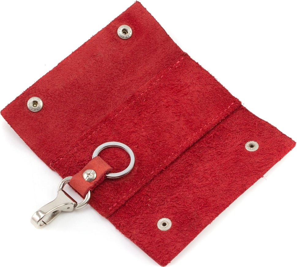 Червона жіноча ключниця із вінтажної шкіри на кнопках Grande Pelle (21479)