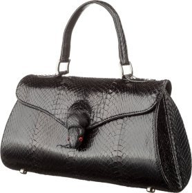Чорна жіноча сумка з клапаном з натуральної шкіри морської змії SEA SNAKE LEATHER (024-18556)