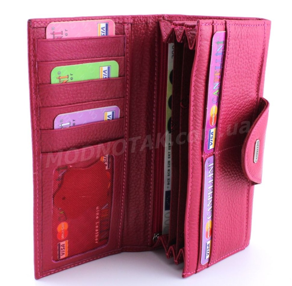 Барвистий шкіряний жіночий гаманець рожевого кольору Canpellini (17415)