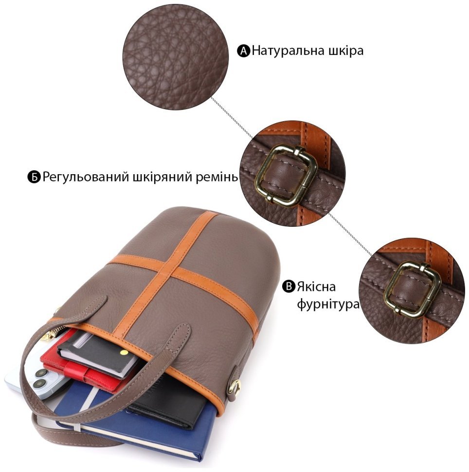 Женская сумка через плечо с кожаной вставкой на лицевой стороне Vintage 103164 фото №4 Женская сумка через плечо с кожаной вставкой на лицевой стороне Vintage 103164 modnotak фото №4