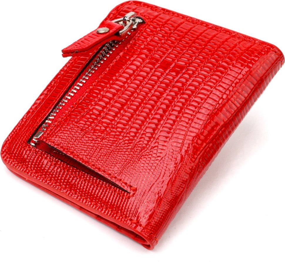 Червоний жіночий гаманець невеликого розміру з натуральної шкіри під рептилію CANPELLINI (2421800)