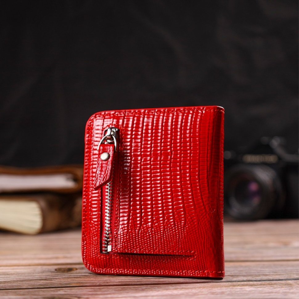 Червоний жіночий гаманець невеликого розміру з натуральної шкіри під рептилію CANPELLINI (2421800)