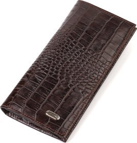 Вертикальний коричневий чоловічий гаманець із натуральної шкіри з тисненням під крокодила CANPELLINI (2421900)