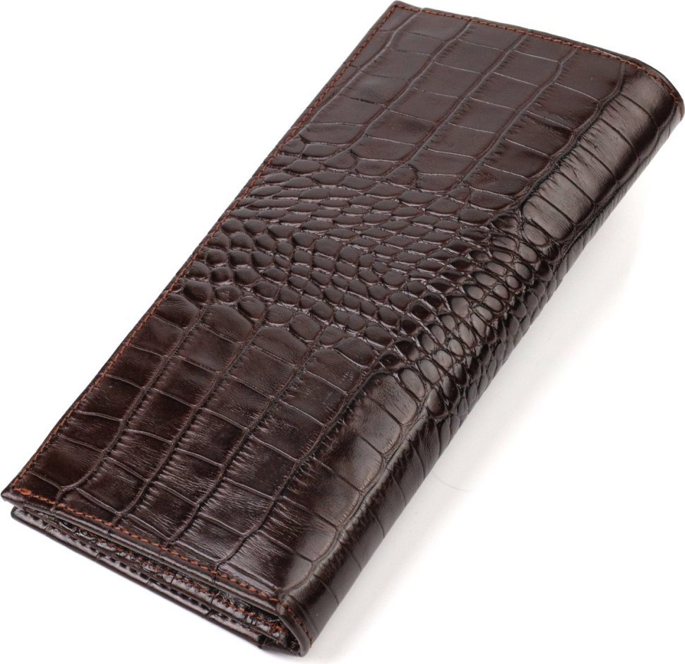 Вертикальный коричневый мужской бумажник из натуральной кожи с тиснением под крокодила CANPELLINI (2421900)