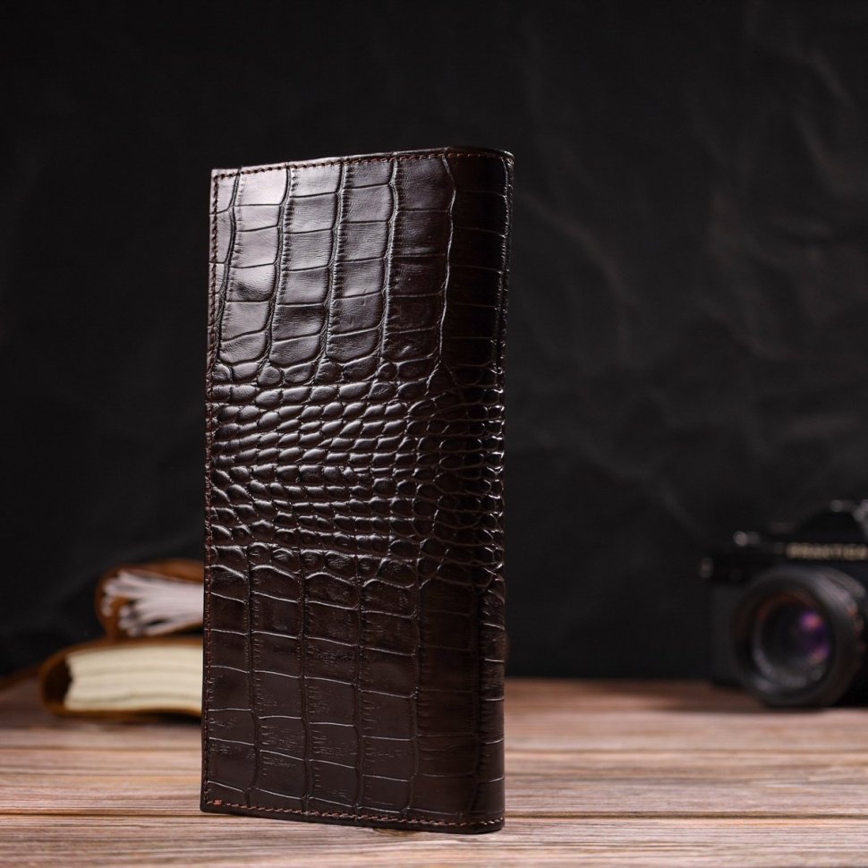 Вертикальный коричневый мужской бумажник из натуральной кожи с тиснением под крокодила CANPELLINI (2421900)