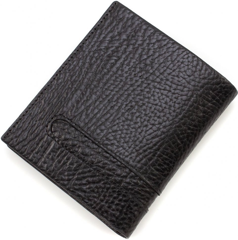 Невеликий шкіряний чоловічий гаманець чорного кольору без застібки KARYA (19838)
