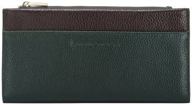 Місткий жіночий гаманець із натуральної фактурної шкіри коричнево-зеленого кольору Smith & Canova 93864 (на кнопці)