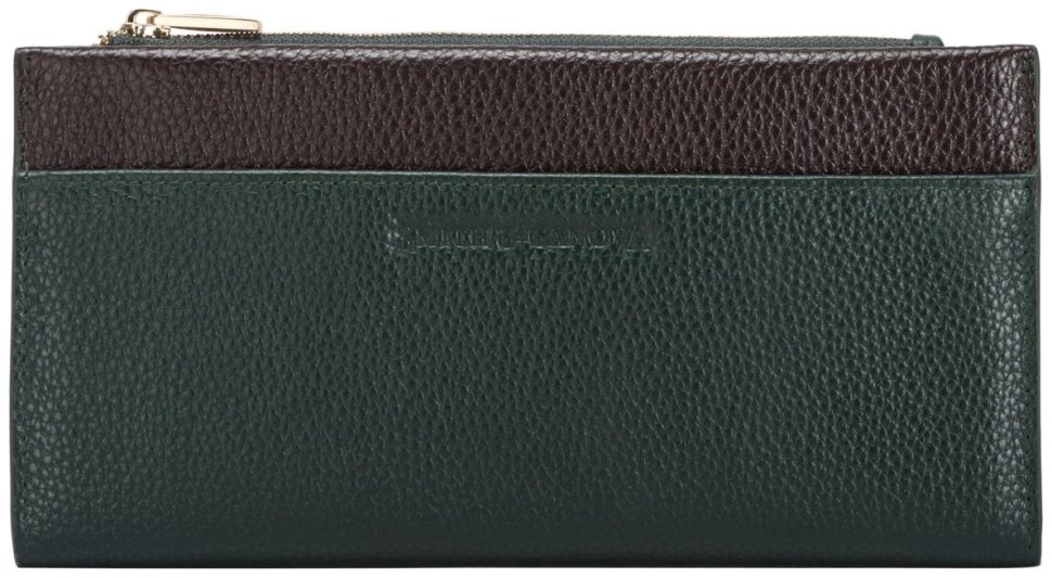 Вместительный женский кошелек из натуральной фактурной кожи коричнево-зеленого цвета Smith & Canova 93864 (на кнопке) фото №1 Вместительный женский кошелек из натуральной фактурной кожи коричнево-зеленого цвета Smith & Canova 93864 (на кнопке) modnotak фото №1