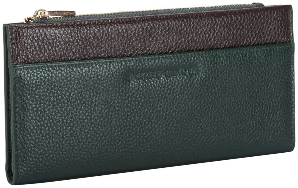 Вместительный женский кошелек из натуральной фактурной кожи коричнево-зеленого цвета Smith & Canova 93864 (на кнопке) фото №2 Вместительный женский кошелек из натуральной фактурной кожи коричнево-зеленого цвета Smith & Canova 93864 (на кнопке) modnotak фото №2