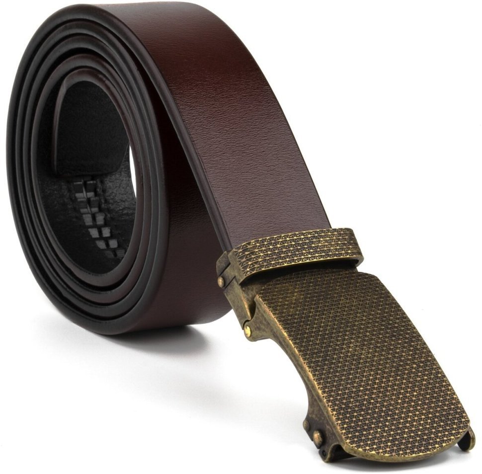 Узкий мужской кожаный ремень коричневого цвета с автоматической пряжкой Vintage 2420273