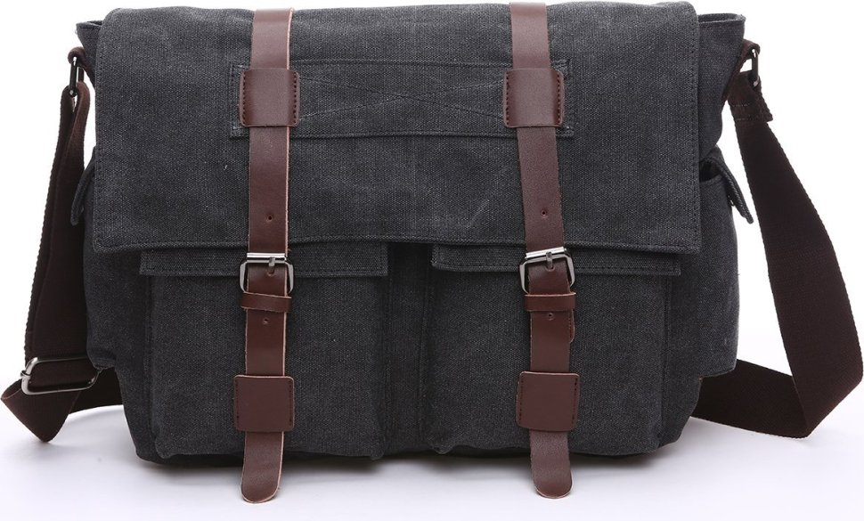 Простора сумка на плече з текстилю в чорному кольорі Vintage (20076)