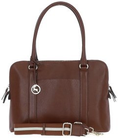 Кожаная сумка женская с длинными ручками и плечевым ремнем Ashwood 94464 коричневая