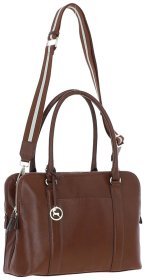 Кожаная сумка женская с длинными ручками и плечевым ремнем Ashwood 94464 коричневая