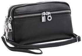 Жіноча шкіряна сумка на 2 відділення з ремінцем на зап'ястя Borsa Leather 104564 чорна