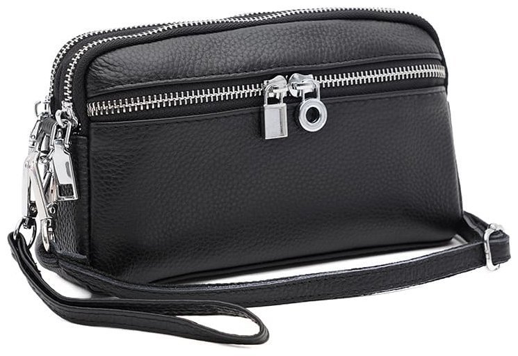 Женская кожаная сумка на 2 отделения с ремешком на запястье Borsa Leather 104564 черная фото №1 Женская кожаная сумка на 2 отделения с ремешком на запястье Borsa Leather 104564 черная modnotak фото №1