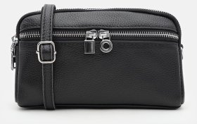 Жіноча шкіряна сумка на 2 відділення з ремінцем на зап'ястя Borsa Leather 104564 чорна